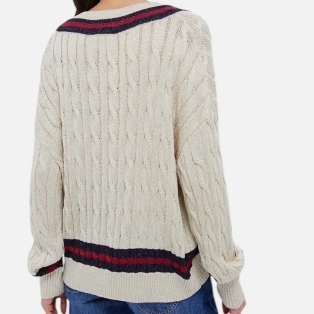 NWT TUCKERNUCK Garnet and Navy Stripe Gold Metallic Morrissey Sweater Size L - Picture 10 of 15